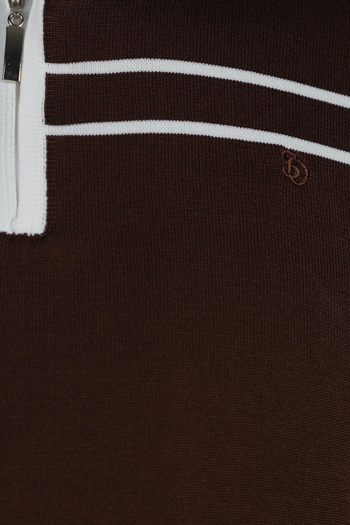 Kahve Regular Fit Örme Fermuarlı Polo Yaka Triko T-Shirt