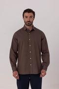 Brown Italian Remnant Boned Collar Gabardine Casual Shirt