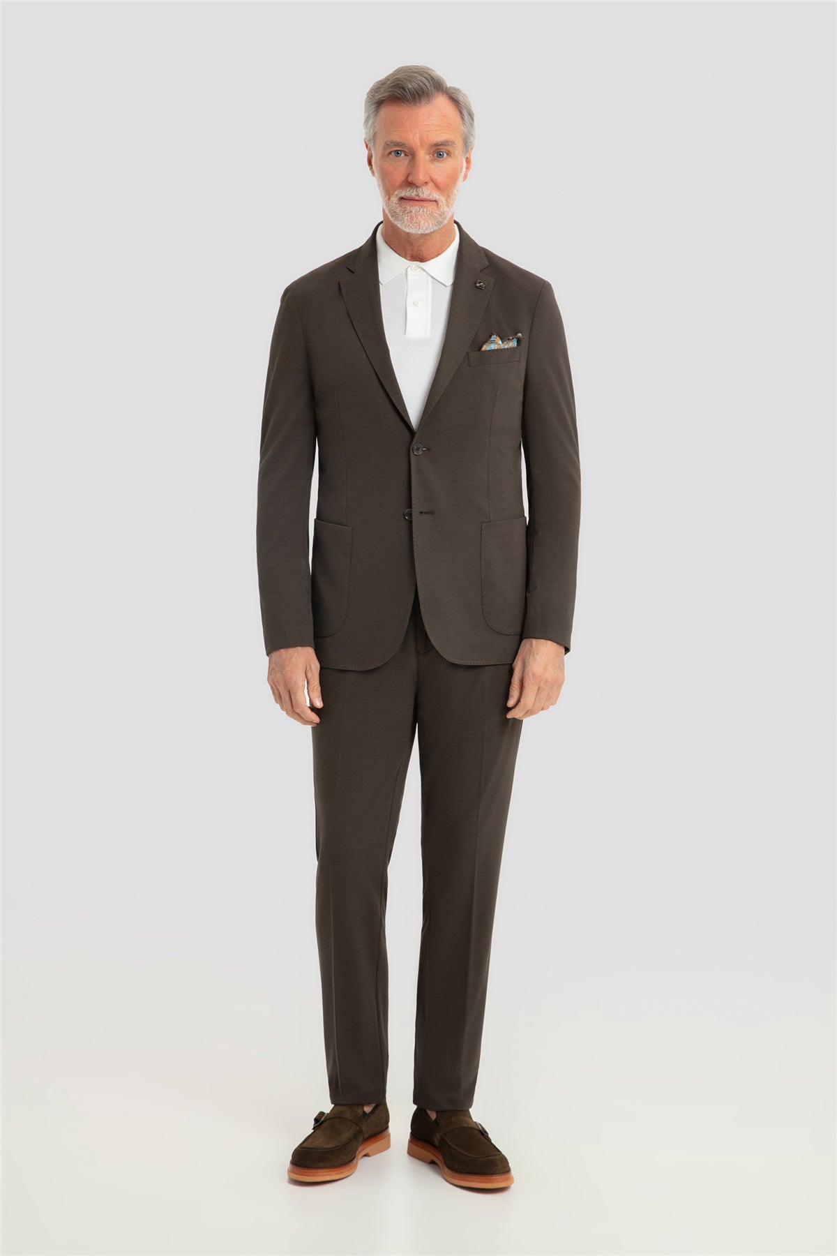 Erkek Koyu Haki Dar Kesim Slim Fit Modal Kumaş Mono Yaka Lastikli Bel Astarsız 6 Drop Takım Elbise