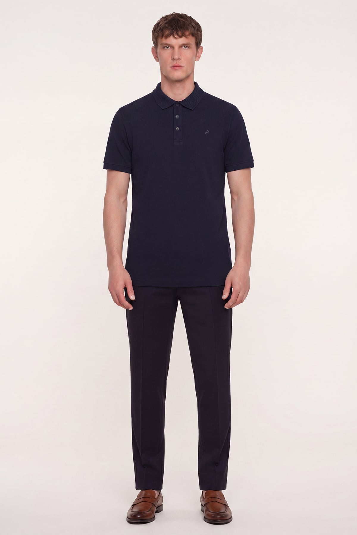 Erkek Lacivert Dar Kesim Slim Fit %100 Pamuk Pike Polo Yaka Tişört