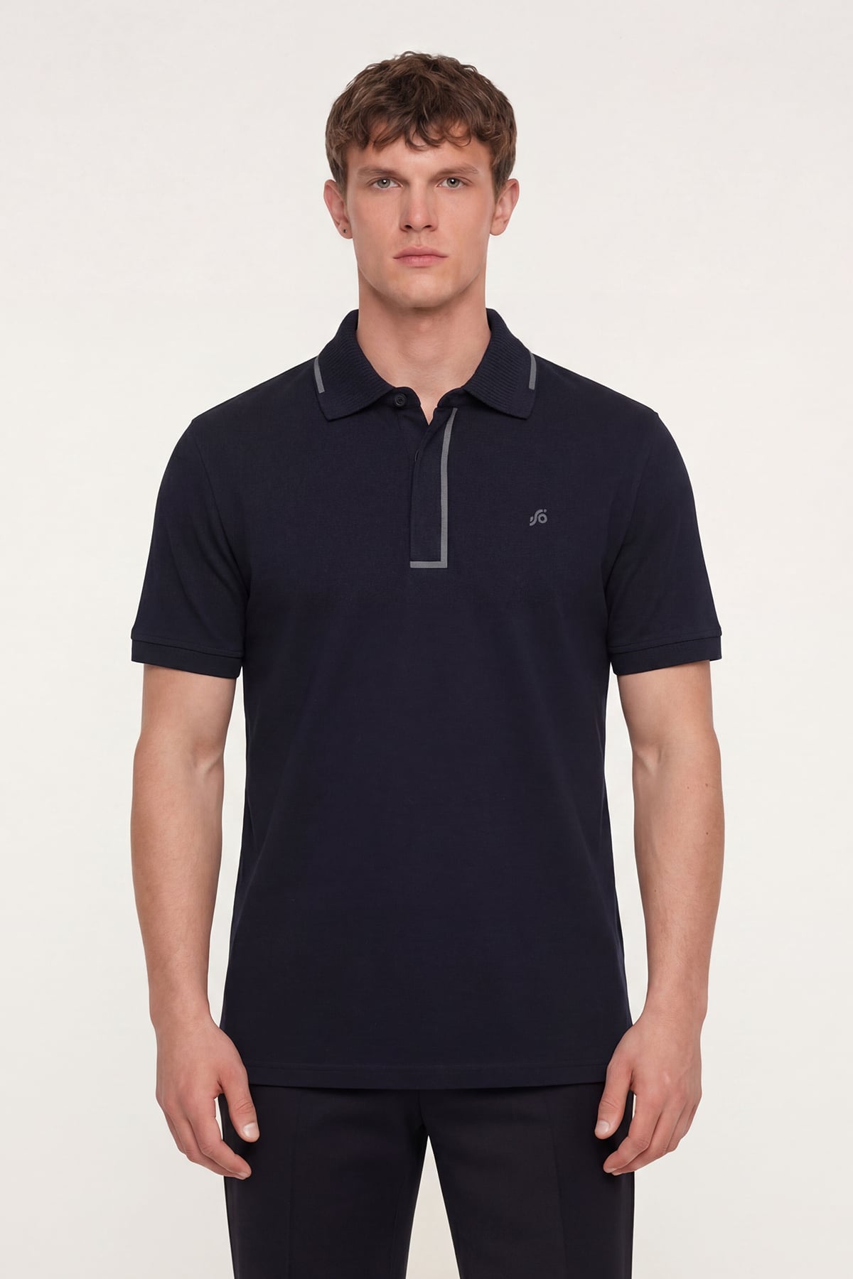 Erkek Lacivert Dar Kesim Slim Fit %100 Pamuk Pike Polo Yaka T-Shirt
