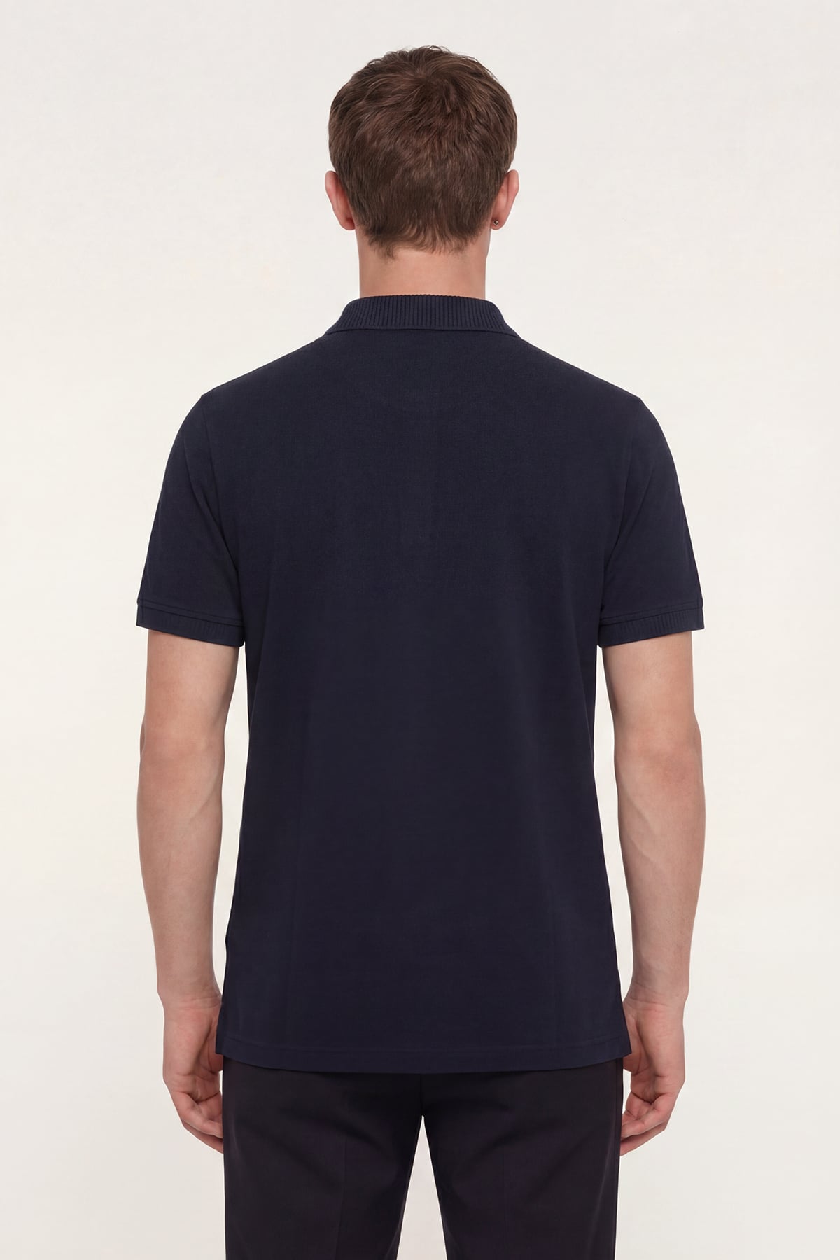 Erkek Lacivert Dar Kesim Slim Fit %100 Pamuk Pike Polo Yaka Tişört