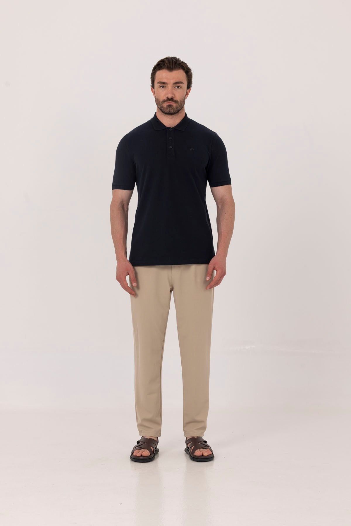 Lacivert %100 Pamuk Patlı Polo Yaka  Regular Fit T-Shirt
