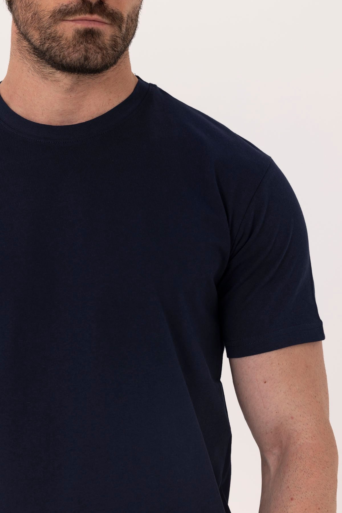 Lacivert %100 Pamuk Bisiklet Yaka Düz Renk Basic T-Shirt