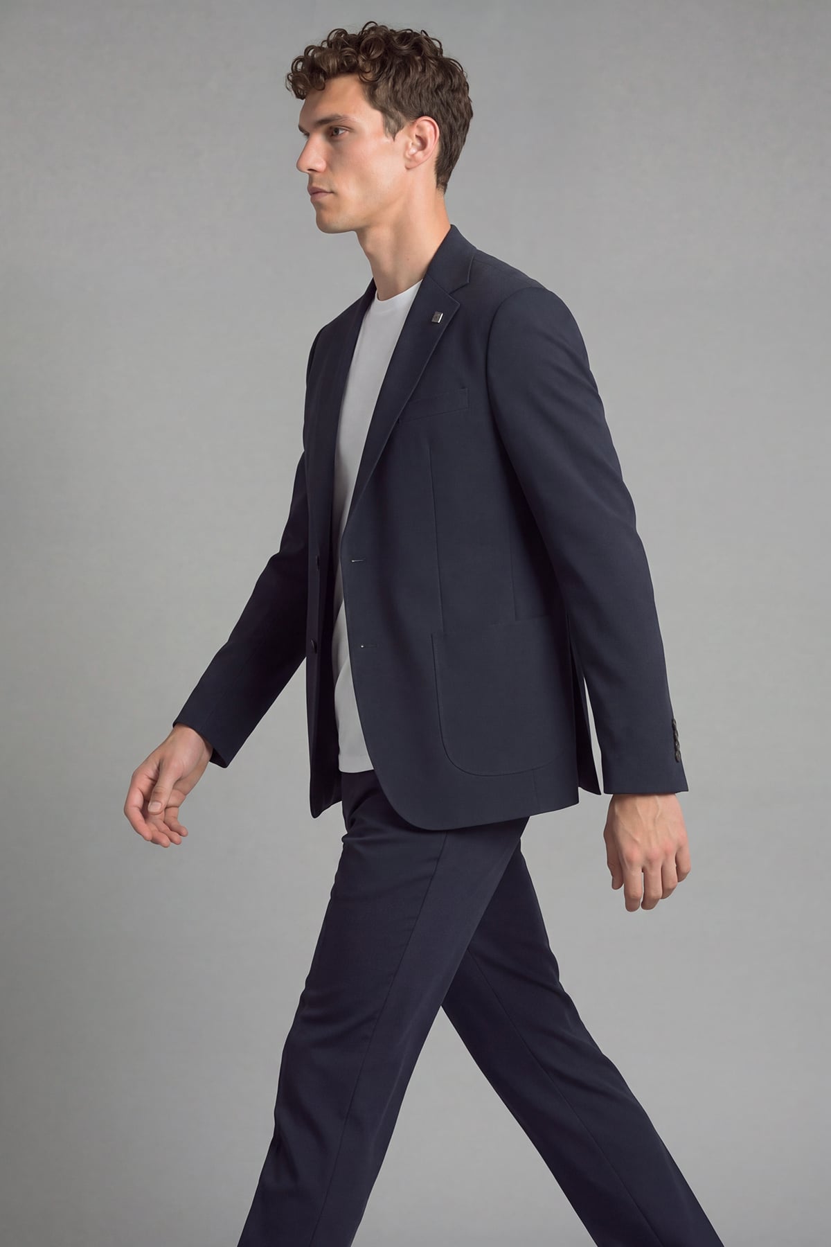 Lacivert Regular Fit 6 Drop Mono Yaka Pamuklu Astarsız Takım Elbise
