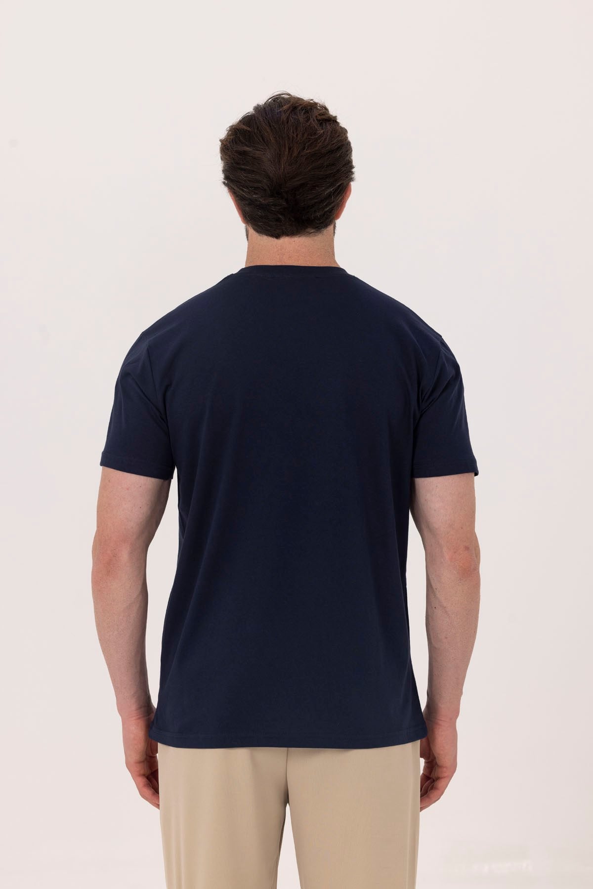 Lacivert %100 Pamuk Bisiklet Yaka Düz Renk Basic T-Shirt