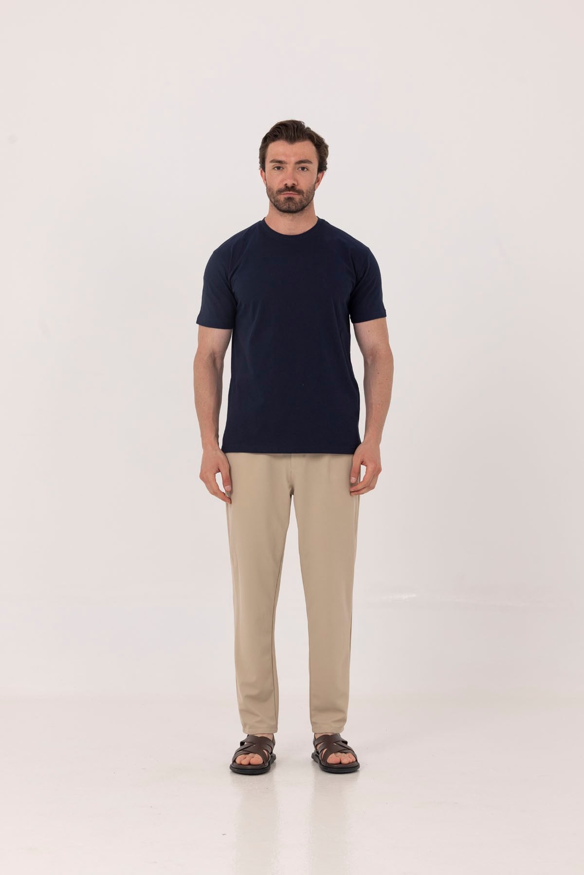 Lacivert %100 Pamuk Bisiklet Yaka Düz Renk Basic T-Shirt