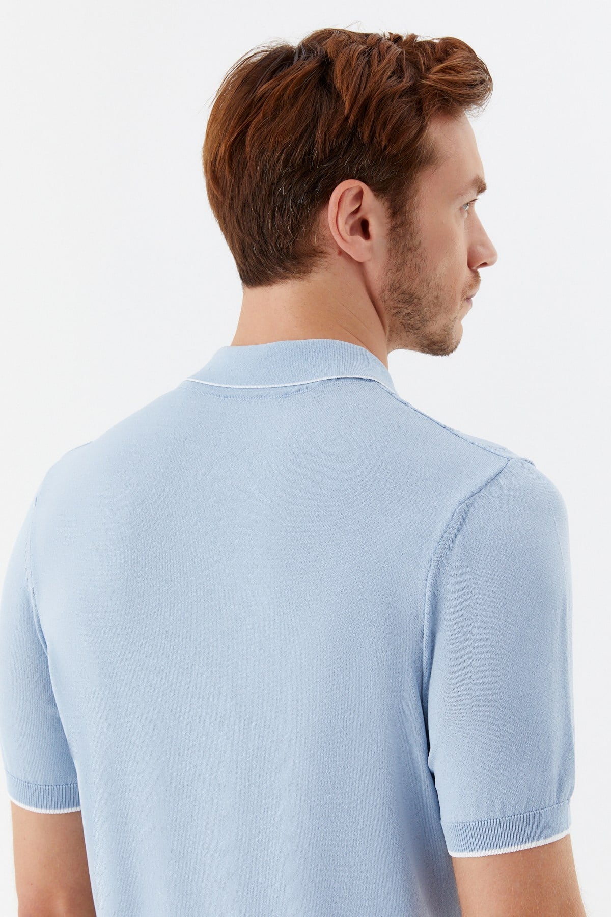 Erkek Mavi Normal Kesim Regular Fit Pamuklu Triko Düğmeli Polo Yaka Tişört