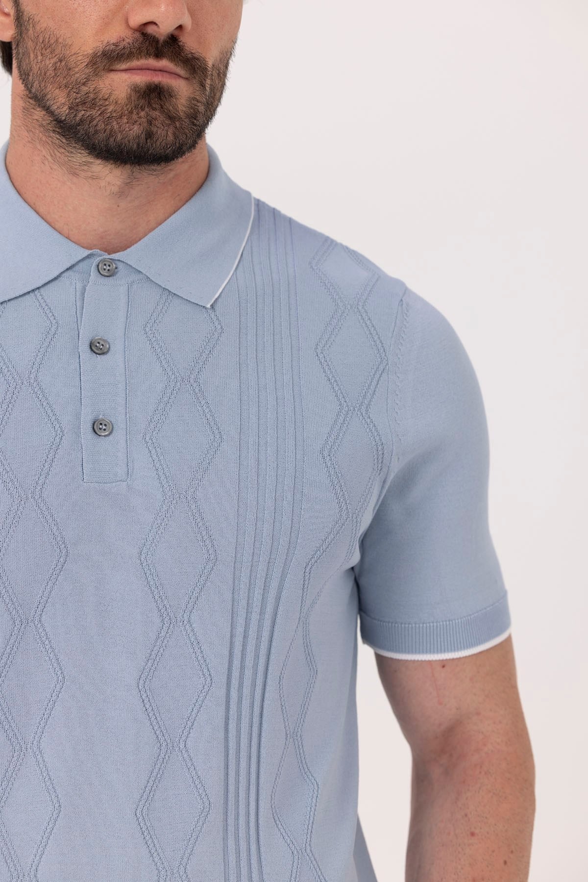 Erkek Mavi Normal Kesim Regular Fit Pamuklu Triko Düğmeli Polo Yaka Tişört