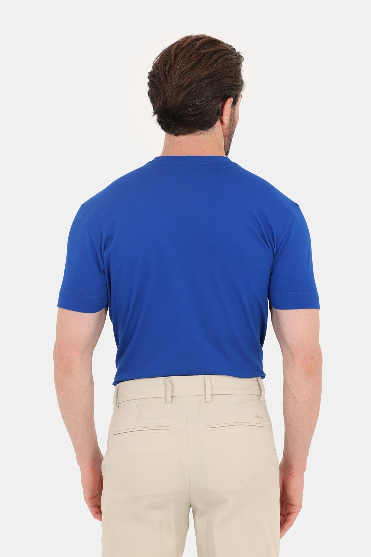 Saks Mavi %100 Pamuk Regular Fit Dokuma Bisiklet Yaka Basic T-Shirt