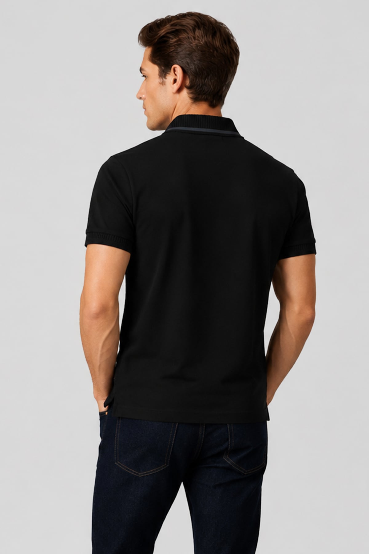 Erkek Siyah Dar Kesim Slim Fit %100 Pamuk Pike Polo Yaka Tişört