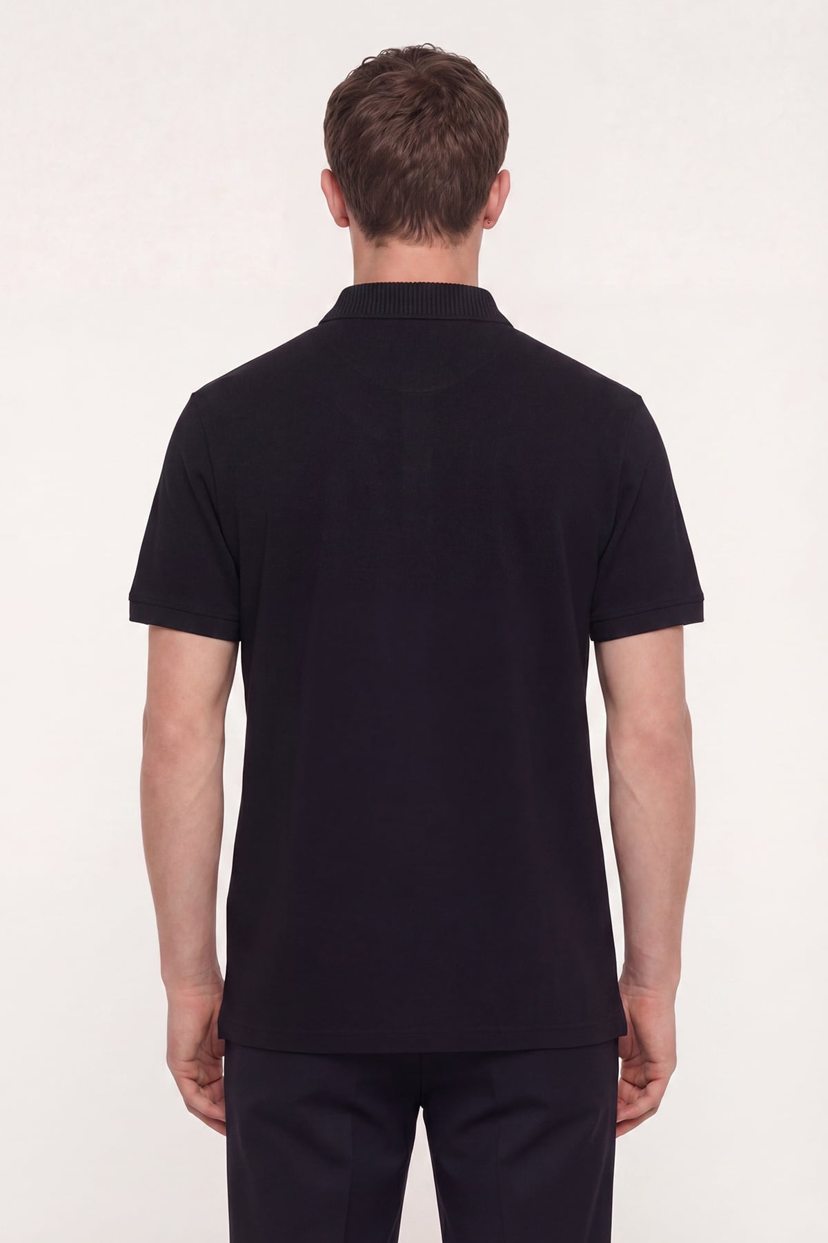 Erkek Siyah Dar Kesim Slim Fit %100 Pamuk Pike Polo Yaka Tişört