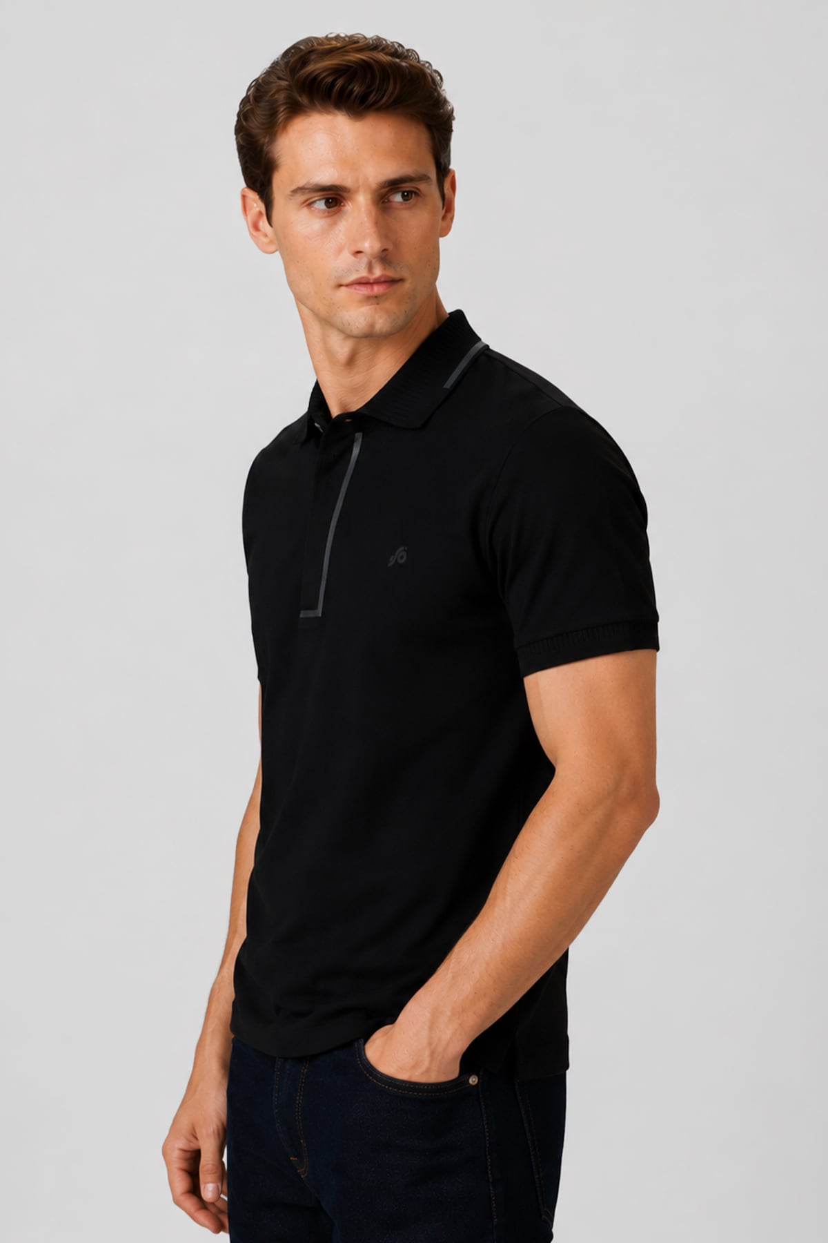 Erkek Siyah Dar Kesim Slim Fit %100 Pamuk Pike Polo Yaka Tişört