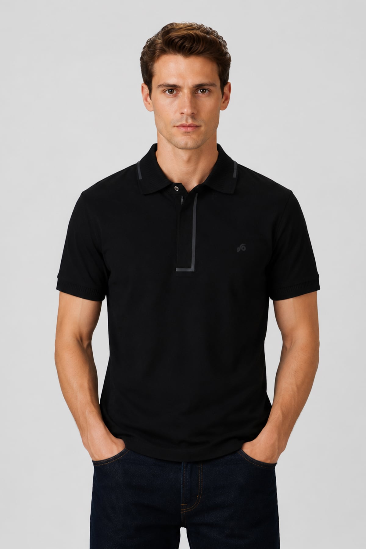 Erkek Siyah Dar Kesim Slim Fit %100 Pamuk Pike Polo Yaka Tişört