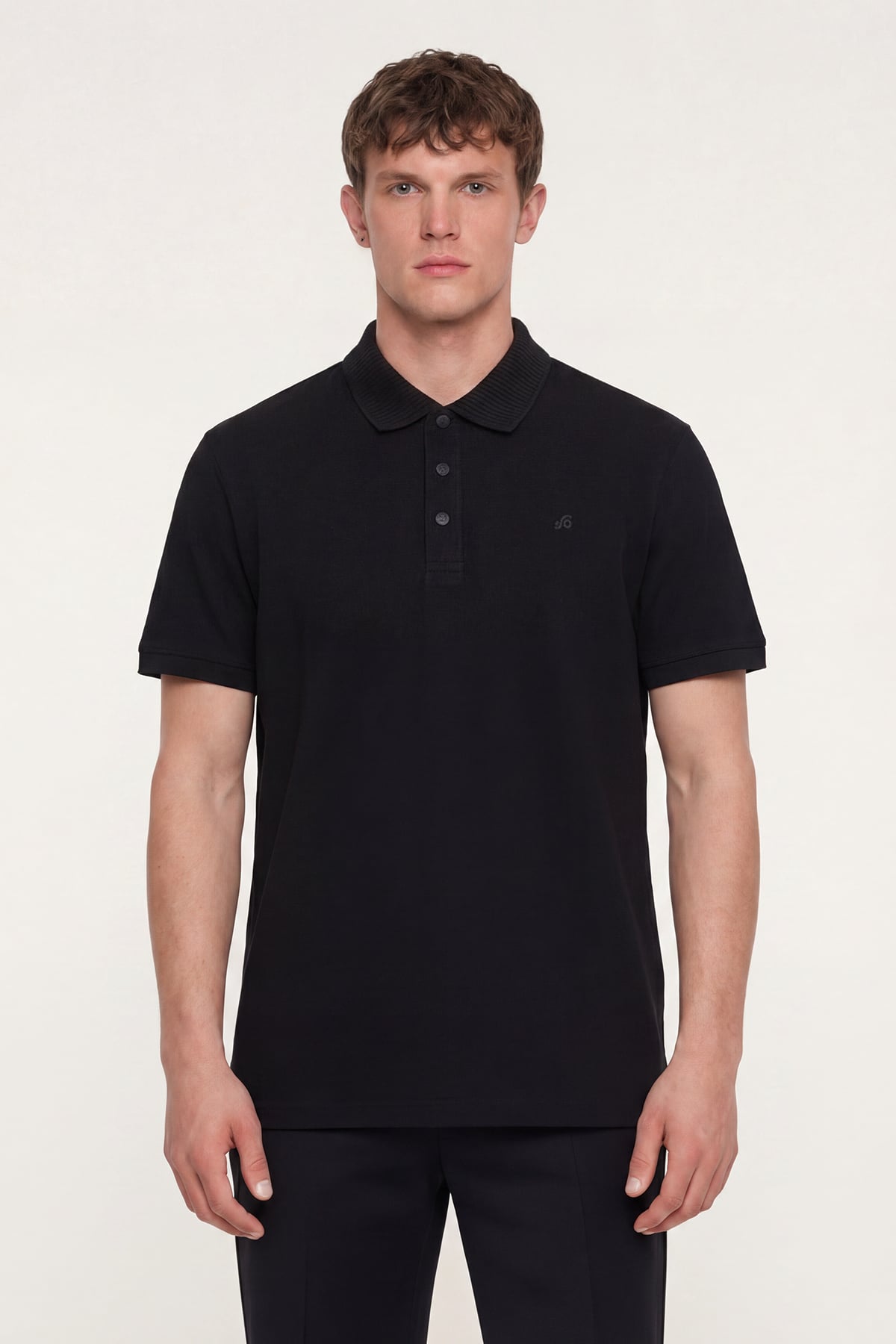 Erkek Siyah Dar Kesim Slim Fit %100 Pamuk Pike Polo Yaka Tişört