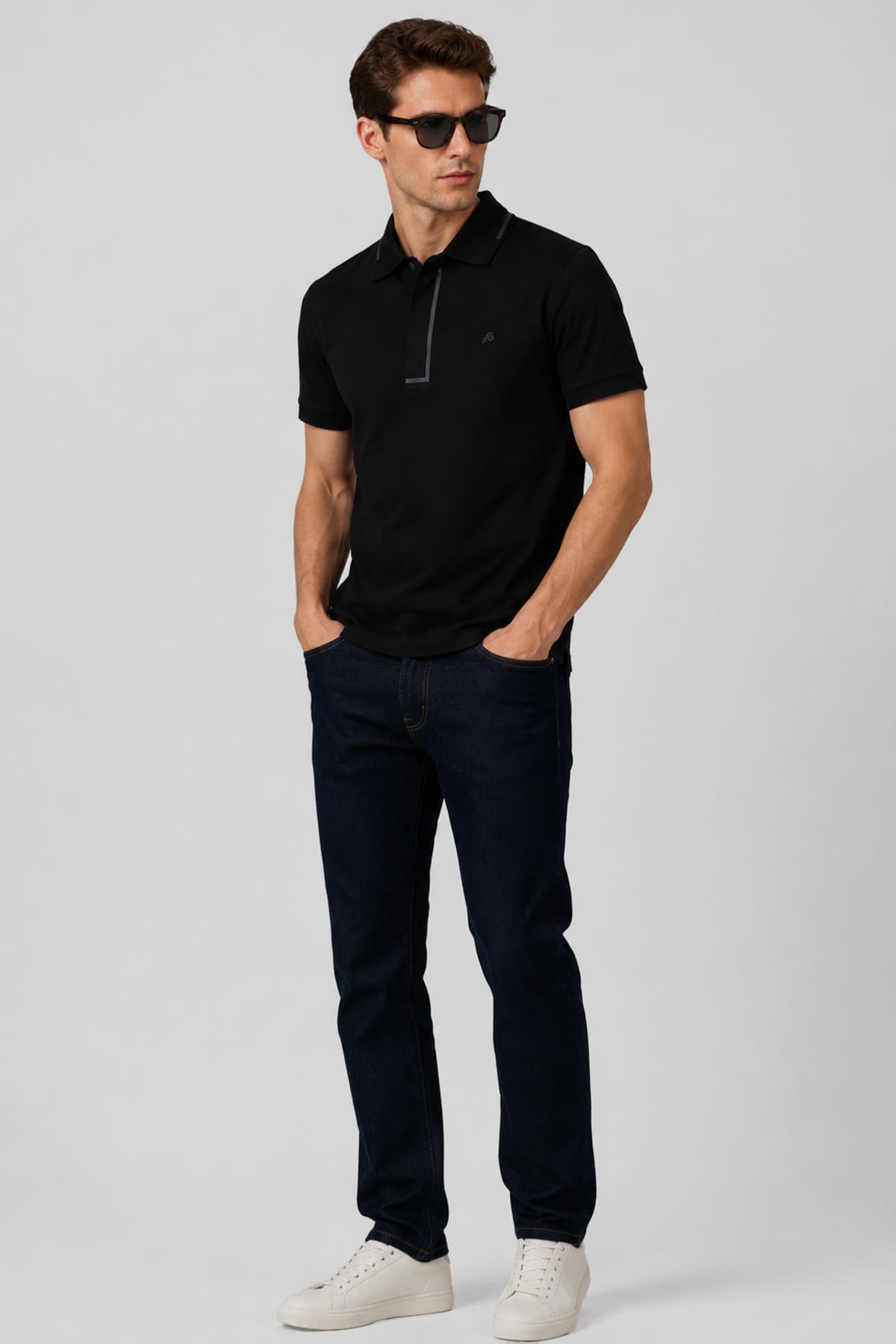 Erkek Siyah Dar Kesim Slim Fit %100 Pamuk Pike Polo Yaka Tişört