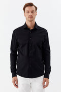 Siyah %100 Pamuk Slim Fit Klasik Yaka Uzun Kollu Gömlek