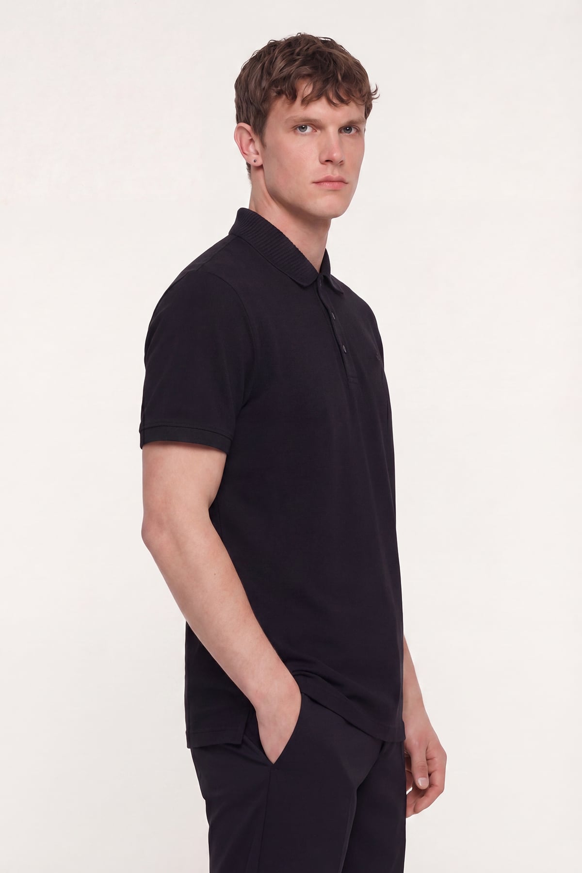 Erkek Siyah Dar Kesim Slim Fit %100 Pamuk Pike Polo Yaka Tişört