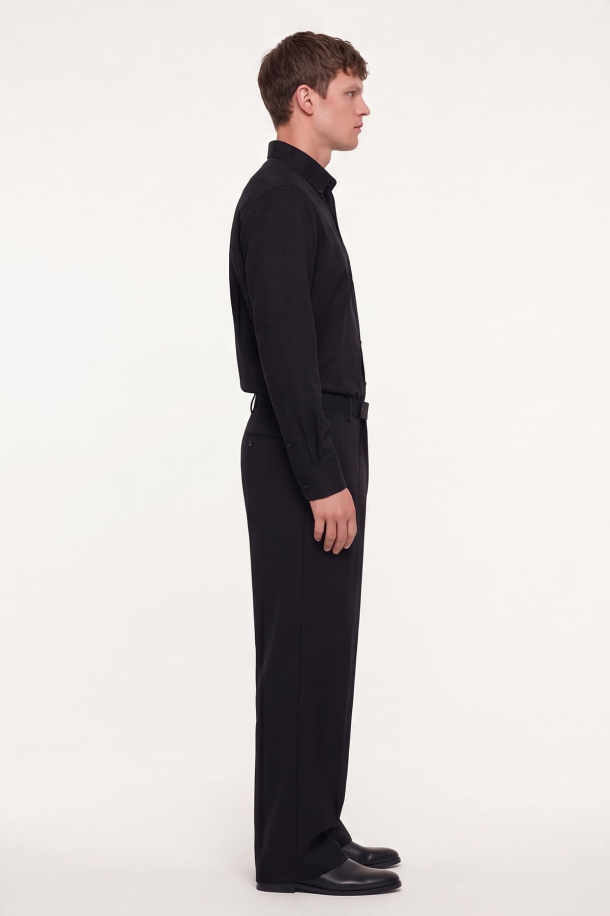 Erkek Siyah Dar Kesim Slim Fit Pamuklu Düz Örme Uzun Kollu Düğmeli Yaka Gömlek