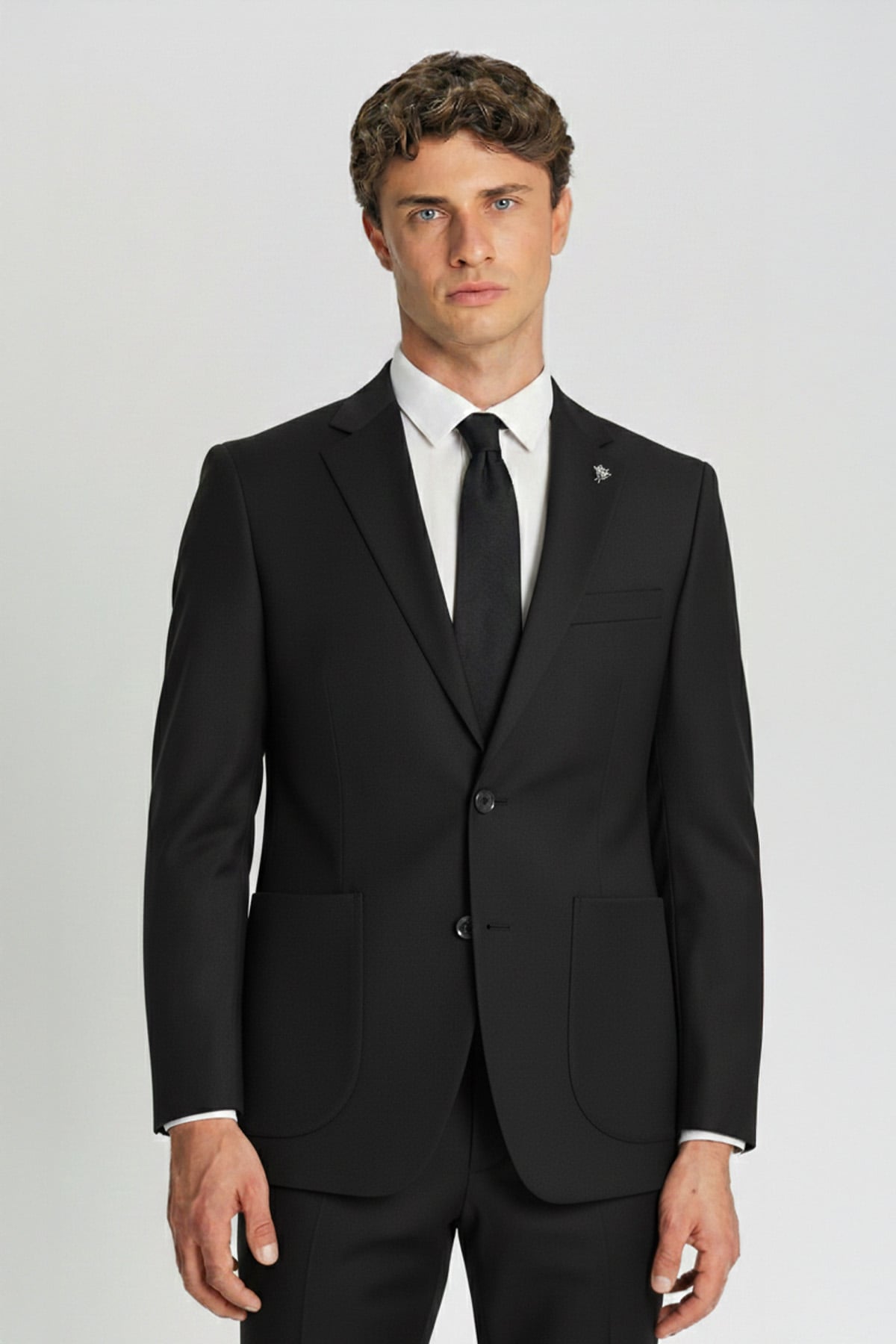 Erkek Siyah Dar Kesim Slim Fit Viskon Çizgili Mono Yaka 6 Drop Takım Elbise