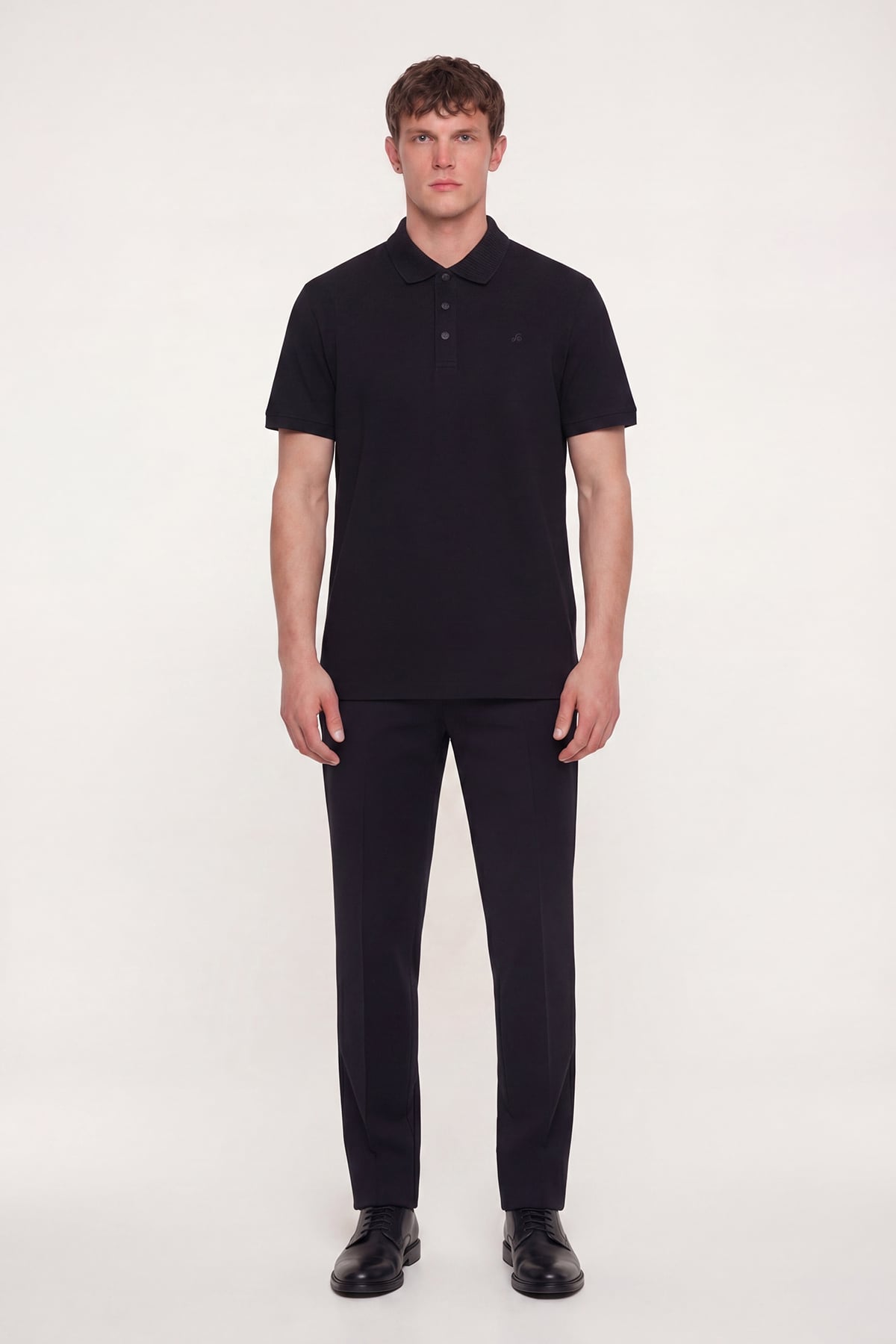 Erkek Siyah Dar Kesim Slim Fit %100 Pamuk Pike Polo Yaka Tişört