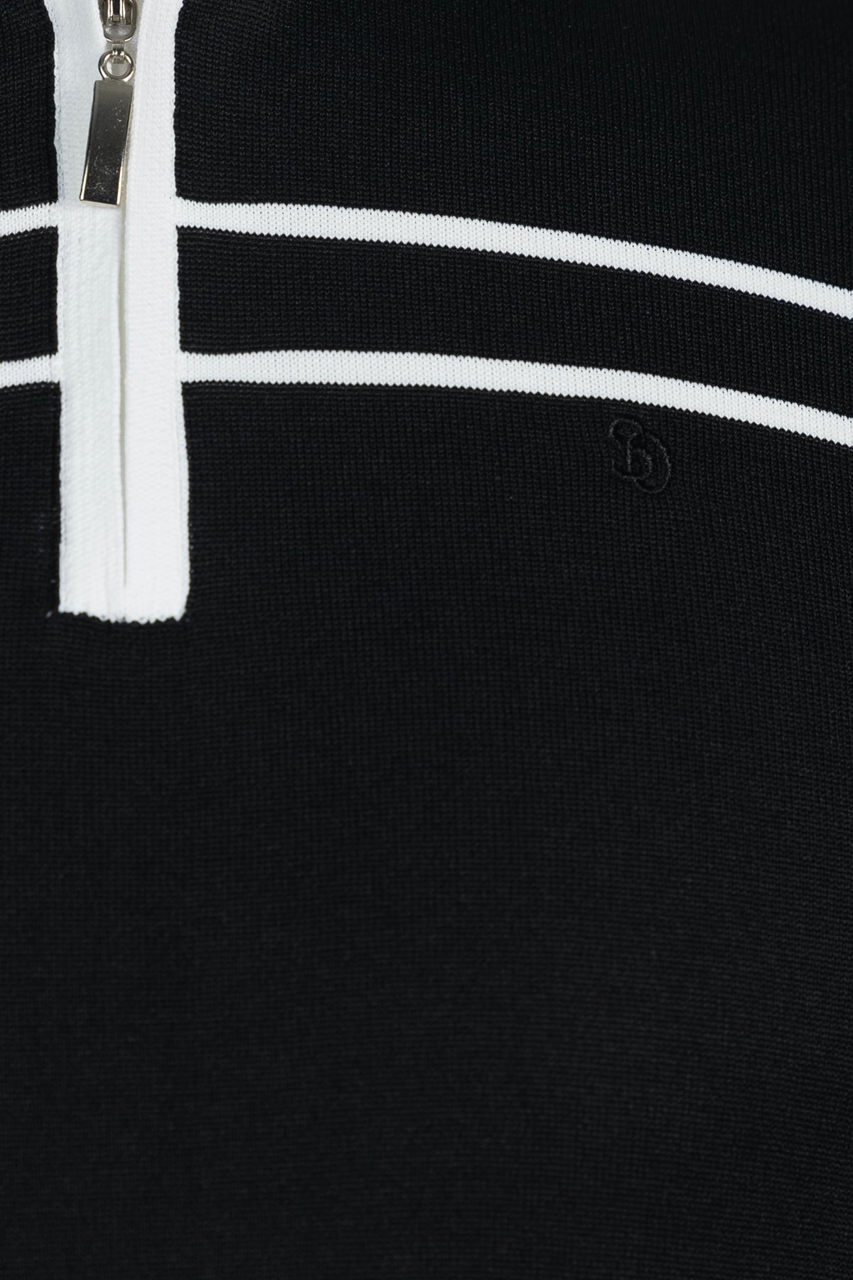 Siyah Regular Fit Örme Fermuarlı Polo Yaka Triko T-Shirt