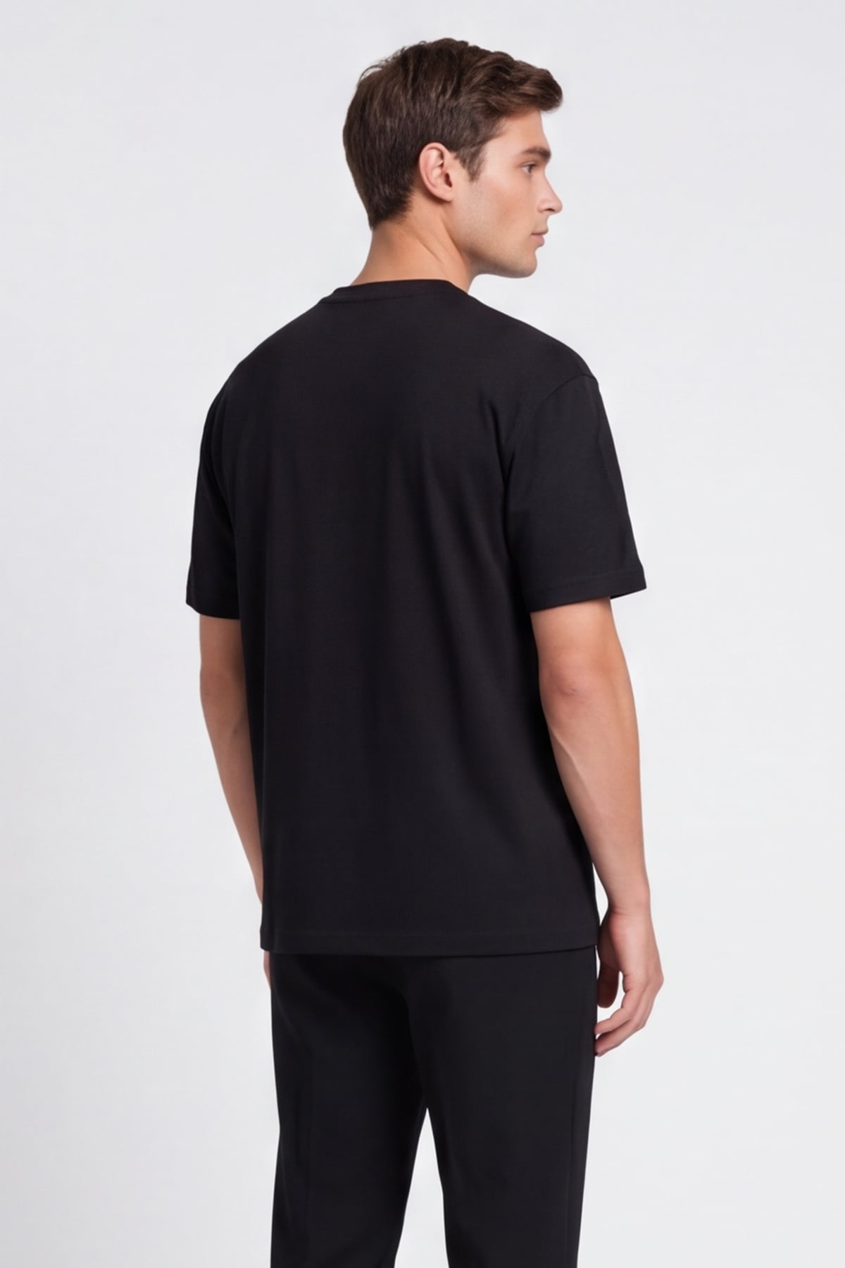 Erkek Siyah Normal Kesim Regular Fit %100 Pamuk Bisiklet Yaka Basic Tişört