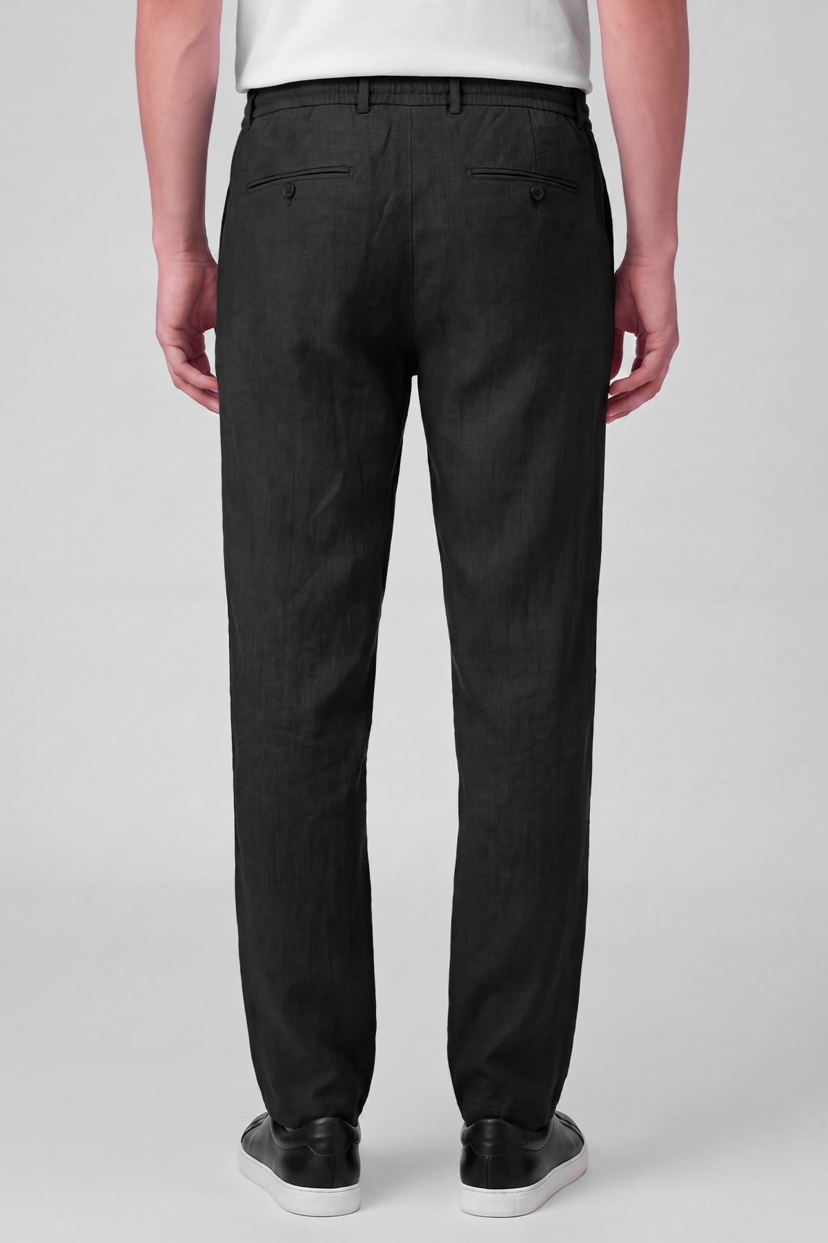 Erkek Siyah Normal Kesim Regular Fit Viskon Bel Lastikli Düz Paça Pantolon