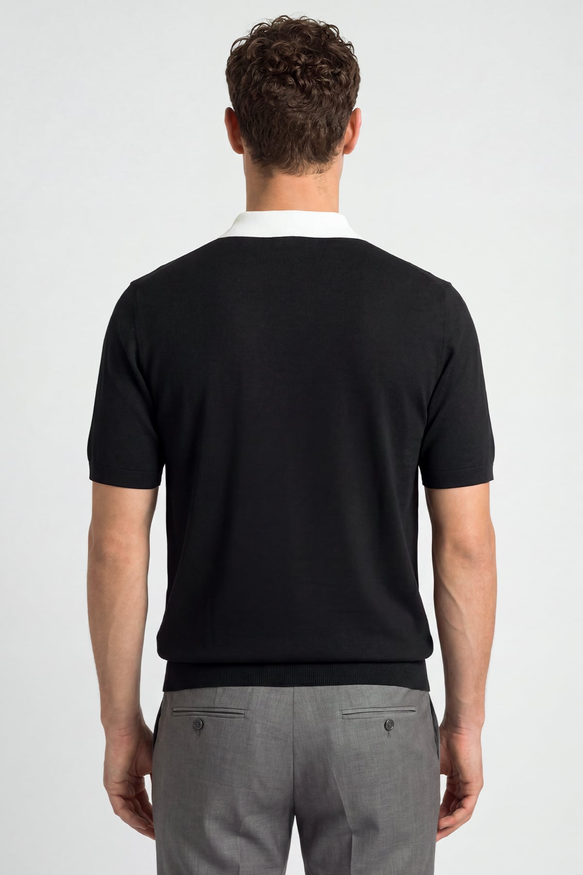 Siyah Regular Fit Polo Yaka Örme Triko T-Shirt