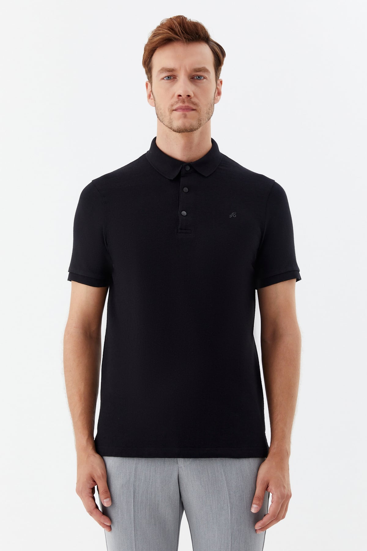 Erkek Siyah Normal Kesim Regular Fit Modal Düğmeli Pike Polo Yaka Tişört