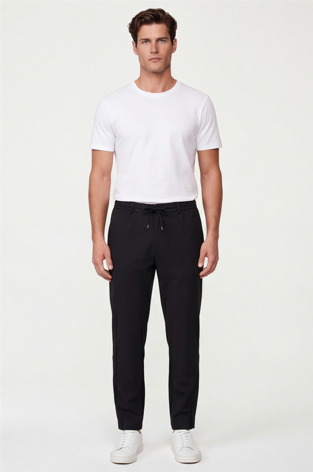 Erkek Siyah Normal Kesim Regular Fit Pamuklu Armürlü Bel Lastikli Jogger Pantolon
