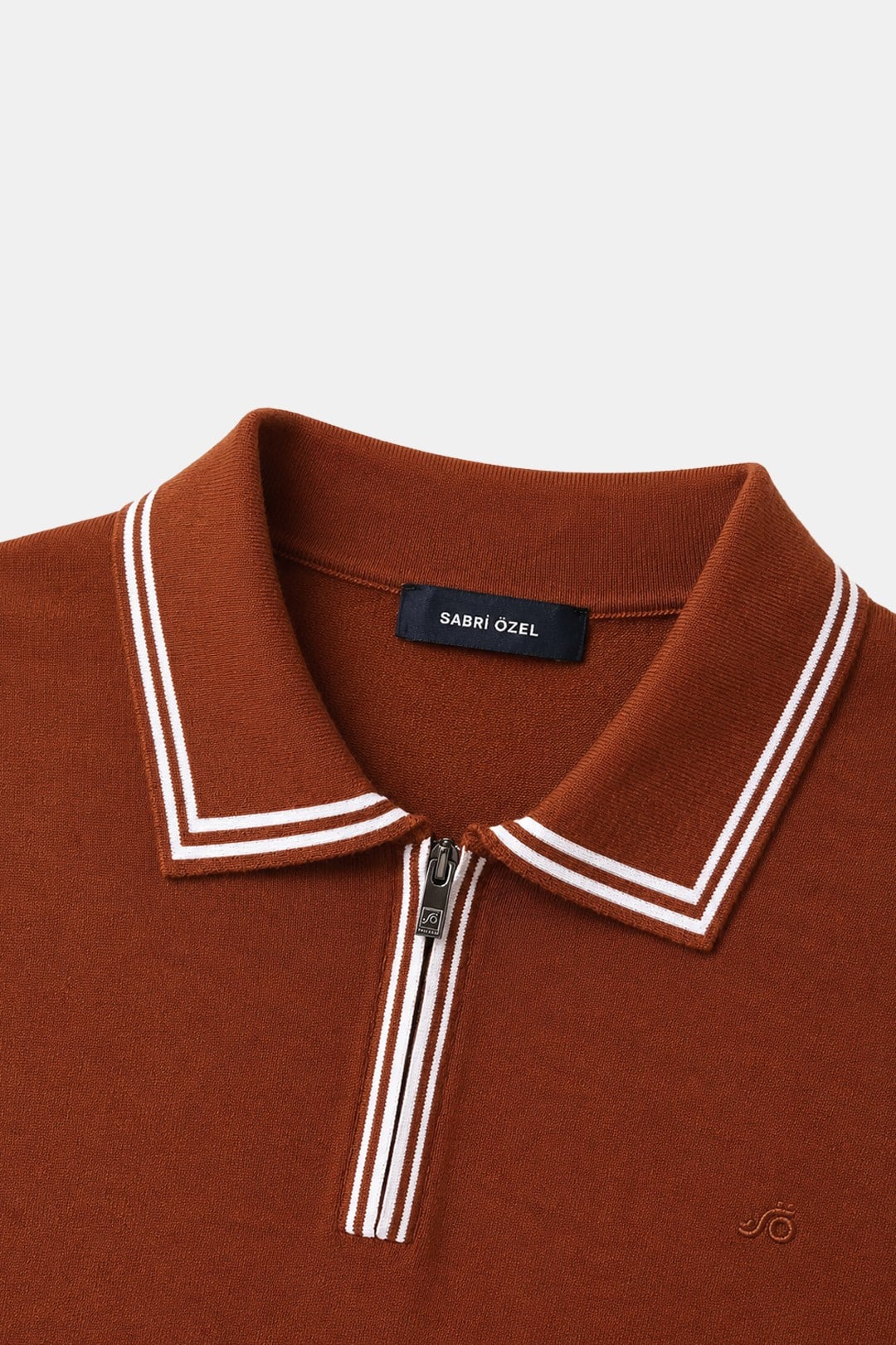 Fermuarlı Polo Yaka Triko T-Shirt Zencefil