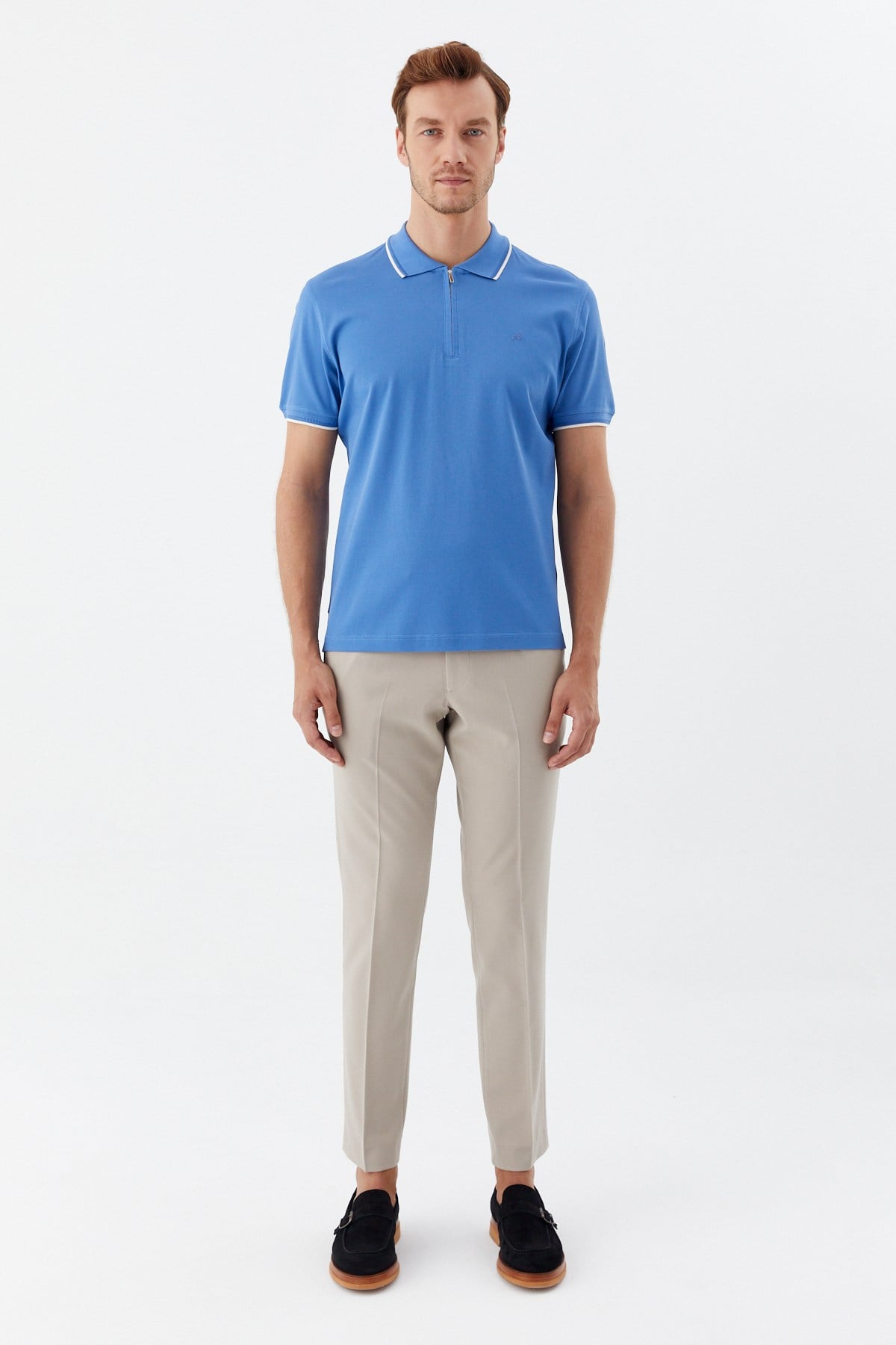 Mavi Regular Fit %100 Pamuk Fermuarlı Polo Yaka T-Shirt