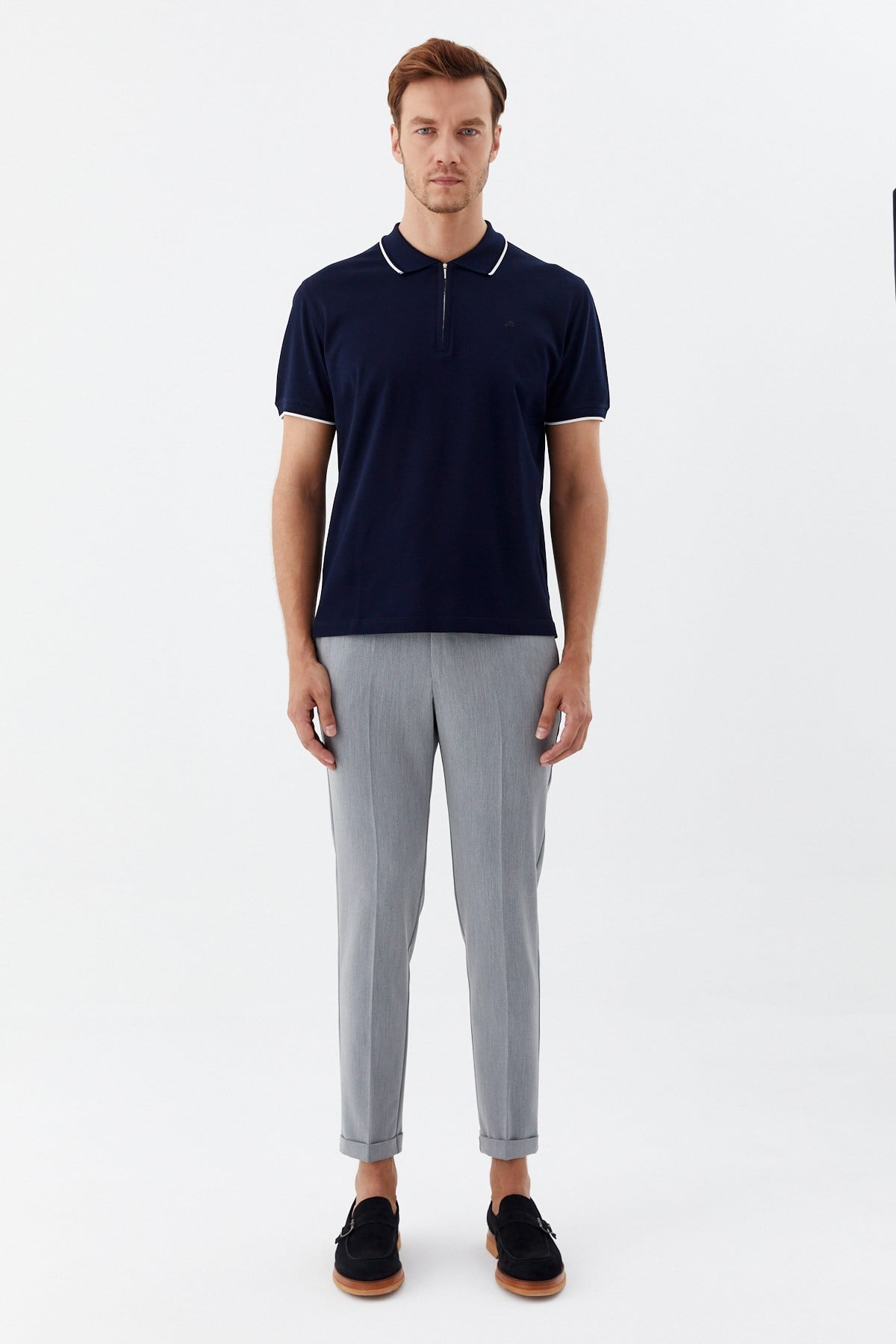 Lacivert Regular Fit %100 Pamuk Fermuarlı Polo Yaka T-Shirt