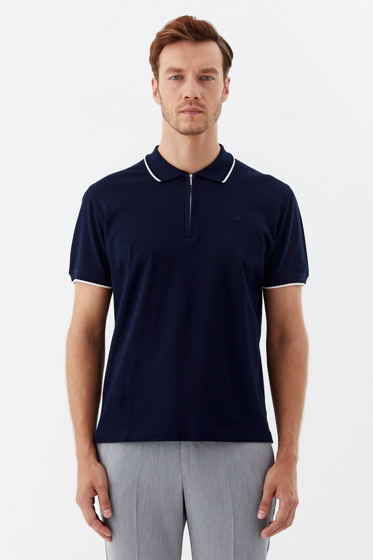 Lacivert Regular Fit %100 Pamuk Fermuarlı Polo Yaka T-Shirt