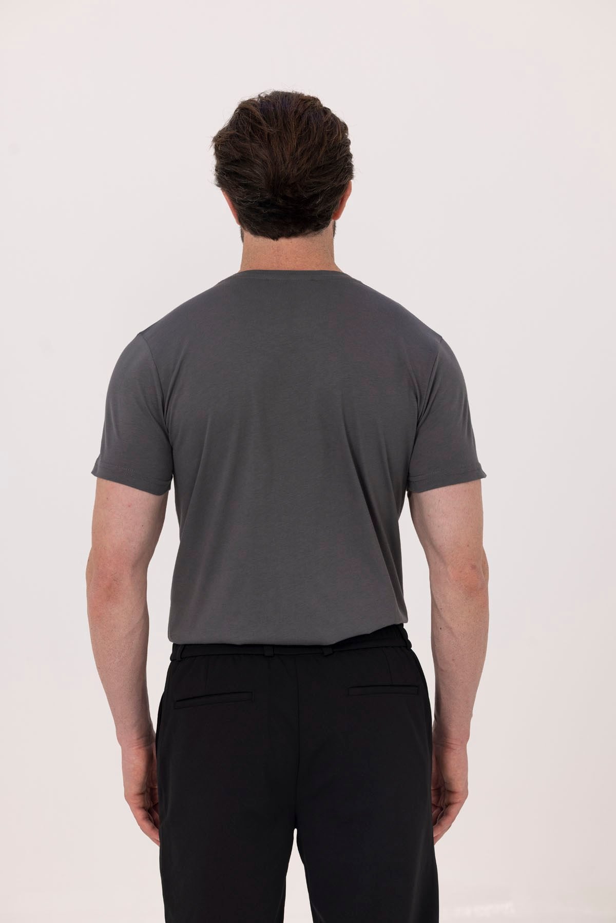 Füme %100 Pamuk Bisiklet Yaka Düz Renk Basic T-Shirt
