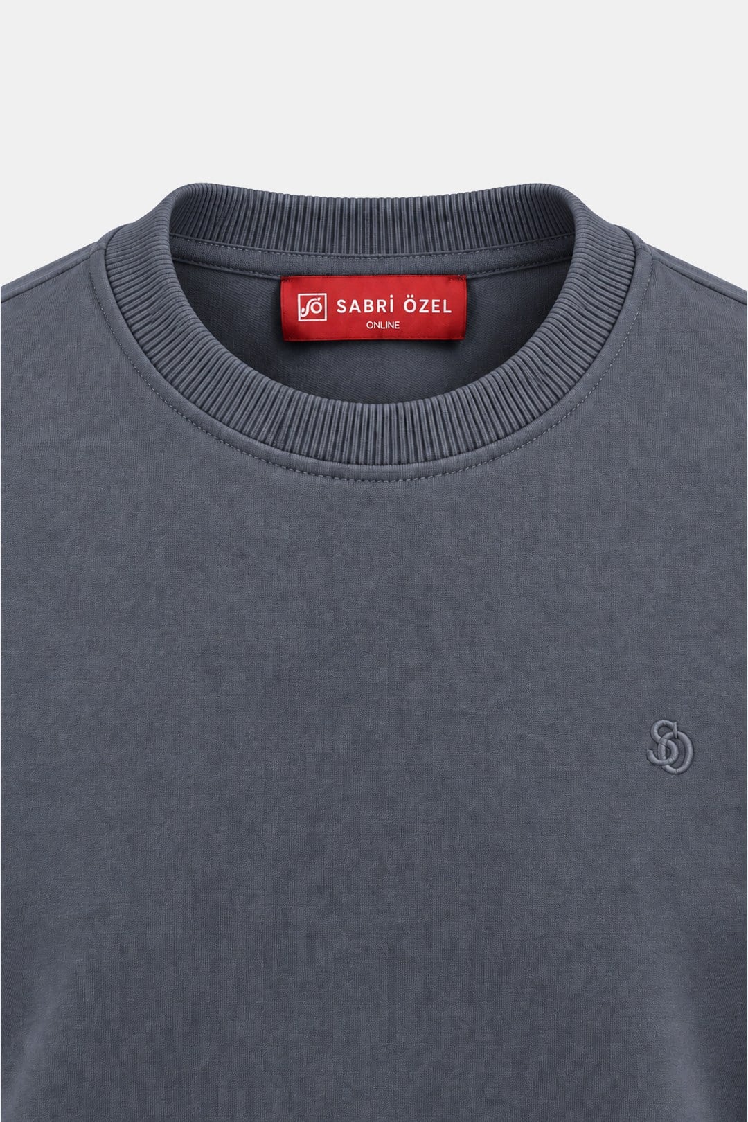 Füme Bisiklet Yaka Basic Erkek Sweatshirt