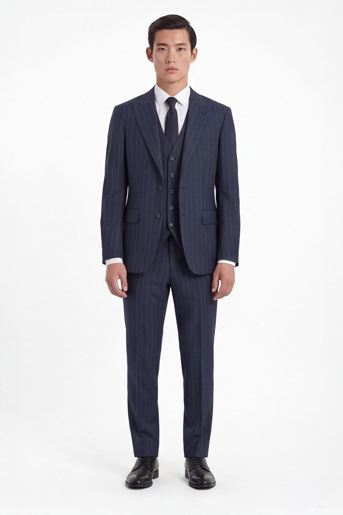 Giotelli Erkek Füme Dar Kesim Slim Fit Viskon Çizgili Mono Yaka Tam Astarlı 6 Drop Yelekli Takım Elbise