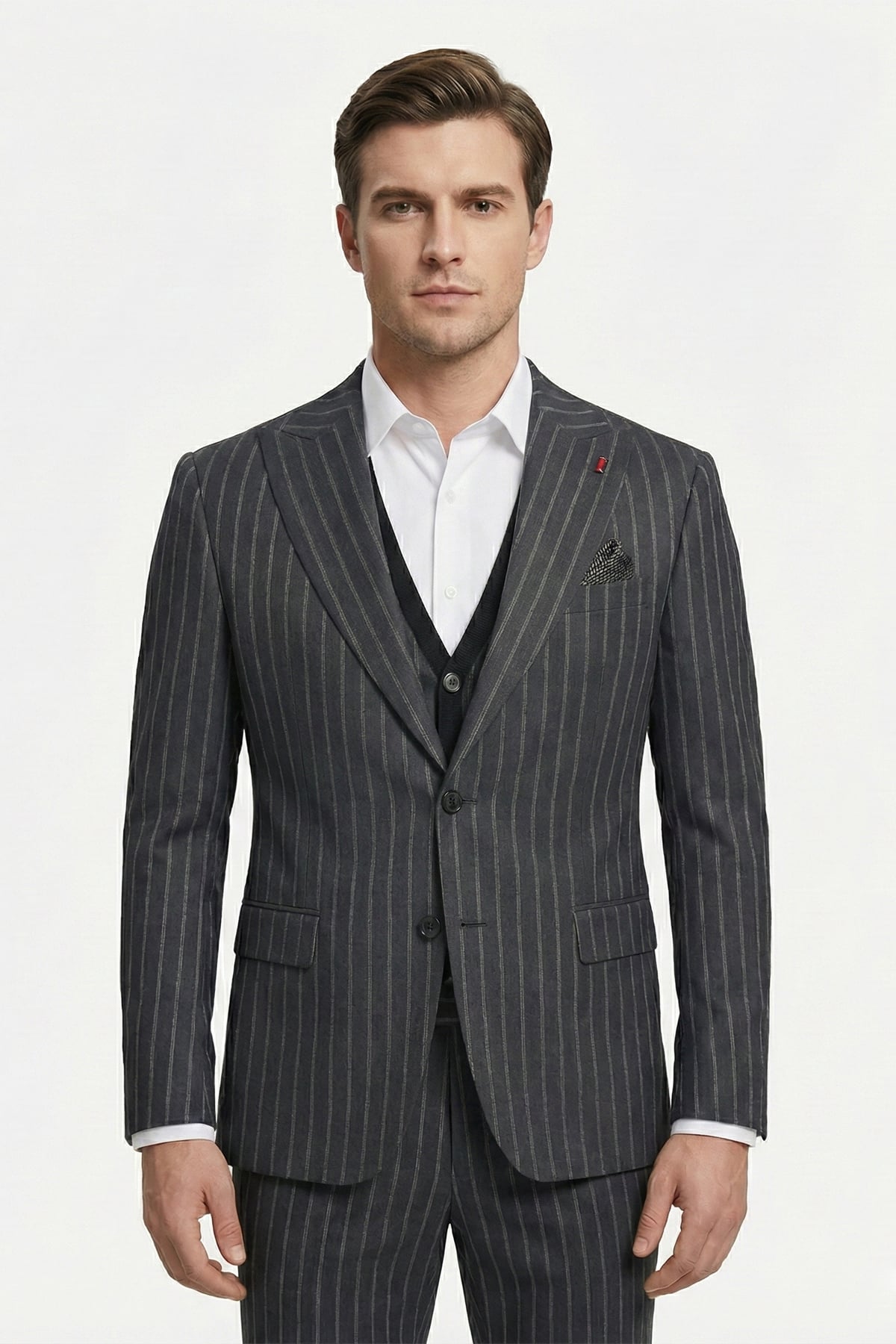 Giotelli Erkek Antrasit Dar Kesim Slim Fit Viskon 6 Drop Triko Yelekli Takım Elbise