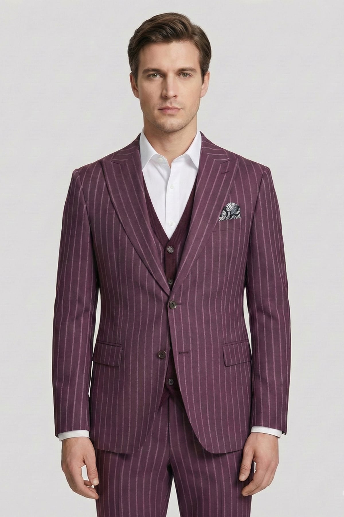 Giotelli Erkek Bordo Dar Kesim Slim Fit Viskon 6 Drop Triko Yelekli Takım Elbise