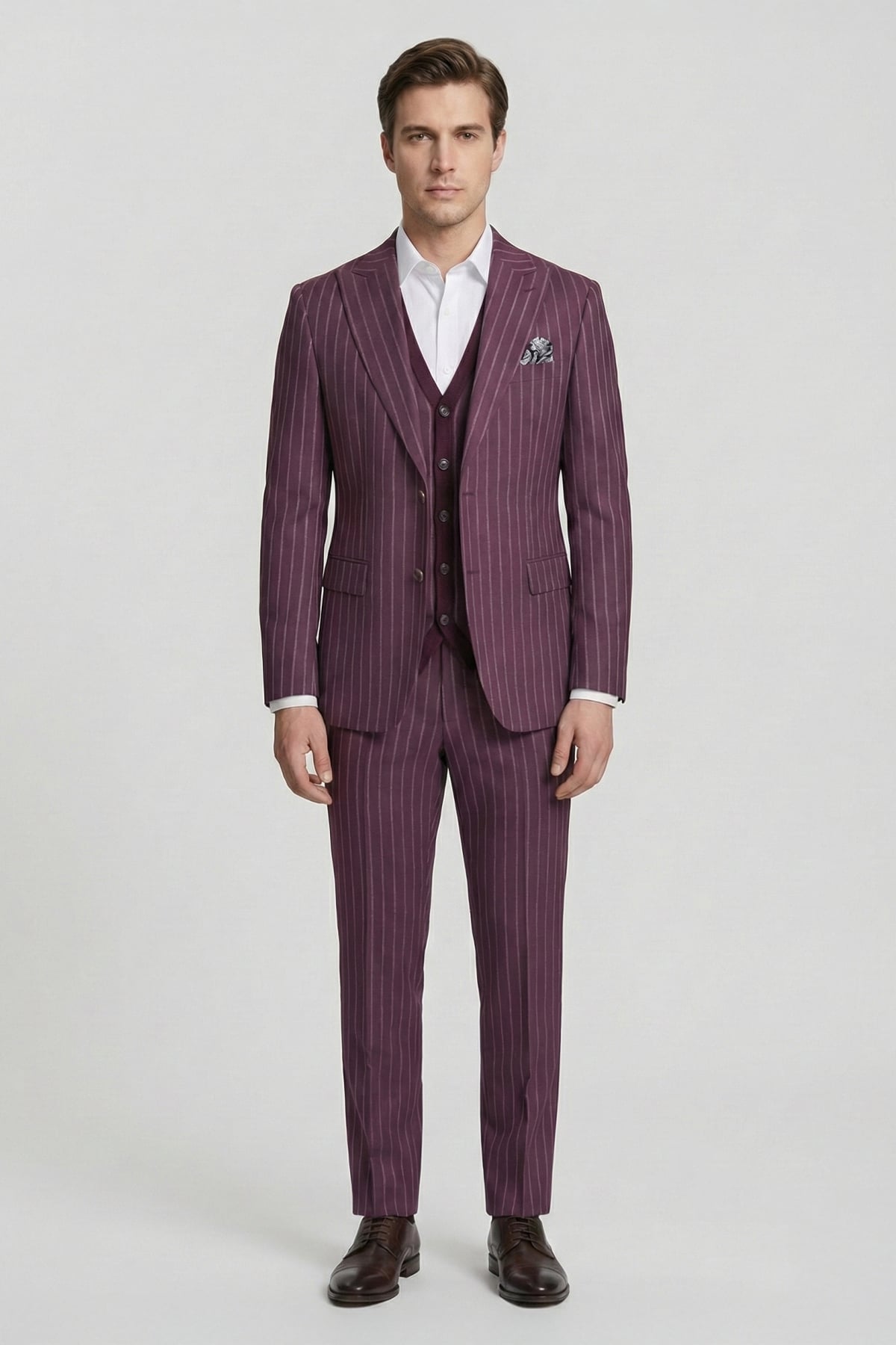 Giotelli Erkek Bordo Dar Kesim Slim Fit Viskon 6 Drop Triko Yelekli Takım Elbise