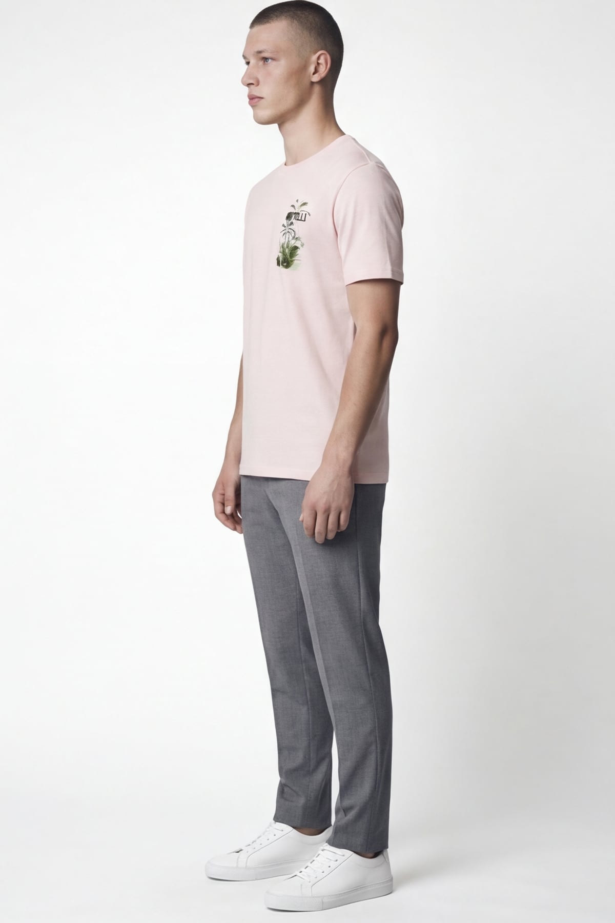 Giotelli Erkek Açık Pembe Normal Kesim Regular Fit %100 Pamuk Baskılı Bisiklet Yaka Erkek Tişört