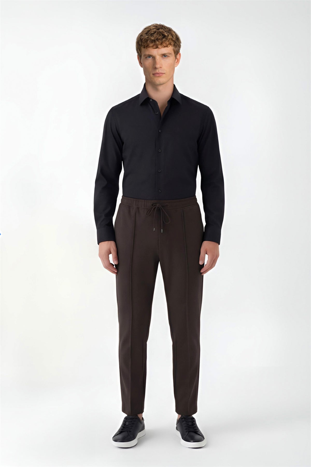 Giotelli Erkek Koyu Kahve Dar Kesim Slim Fit Yan Cep Bel Lastikli Jogger Pantolon