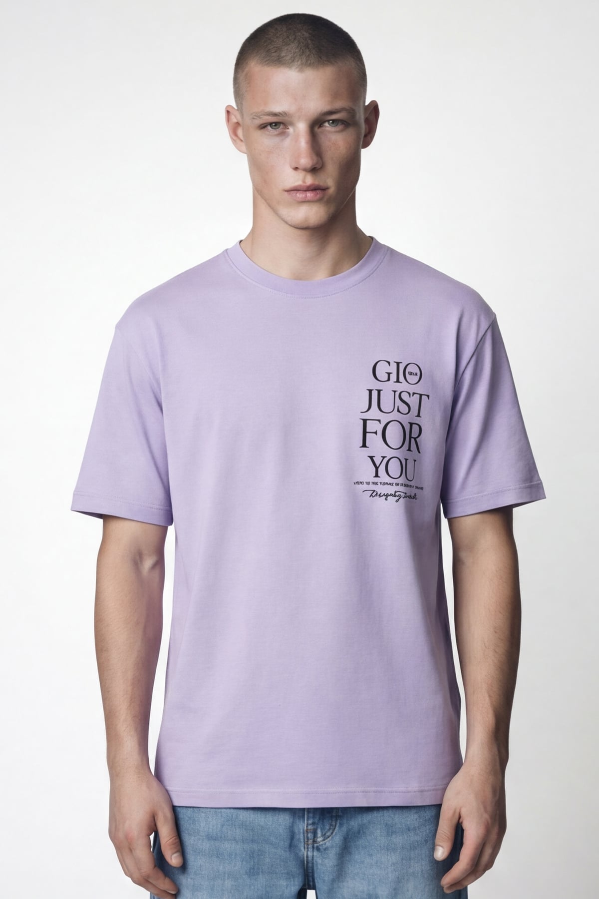 Giotelli Erkek Lila Geniş Kesim Oversize Fit %100 Pamuk Dokuma Bisiklet Yaka Tişört