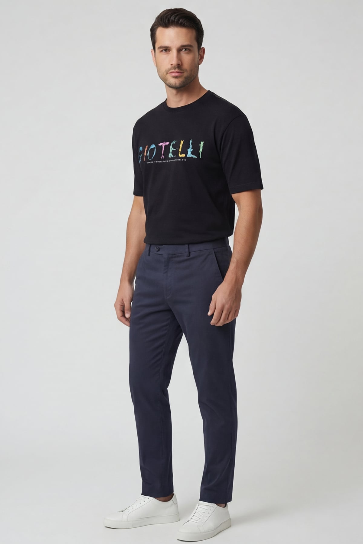 Giotelli Erkek Siyah Geniş Kesim Oversize Fit %100 Pamuk Baskılı Bisiklet Yaka Tişört