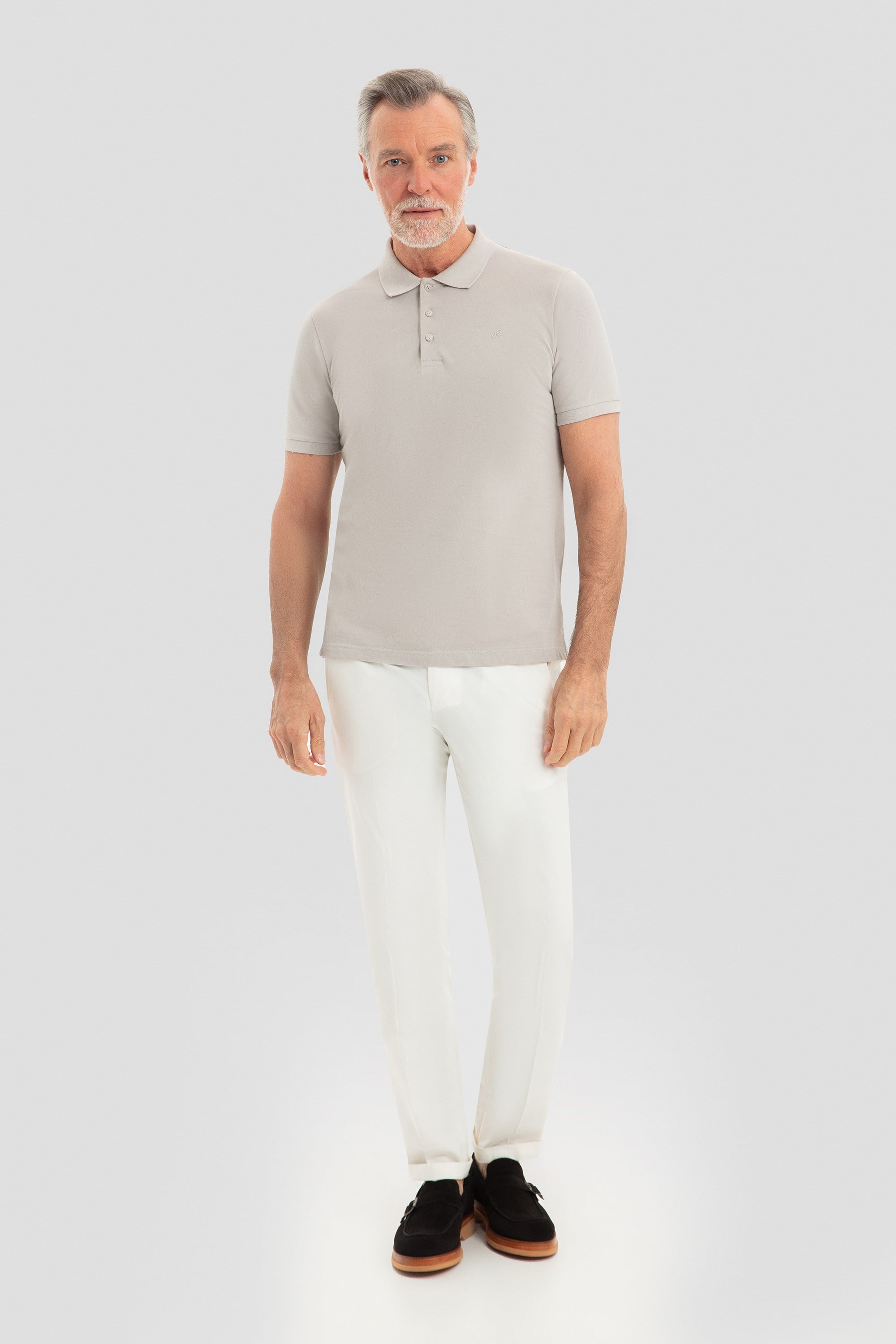 Gri %100 Pamuk Regular Fit Klasik Polo Yaka T-Shirt