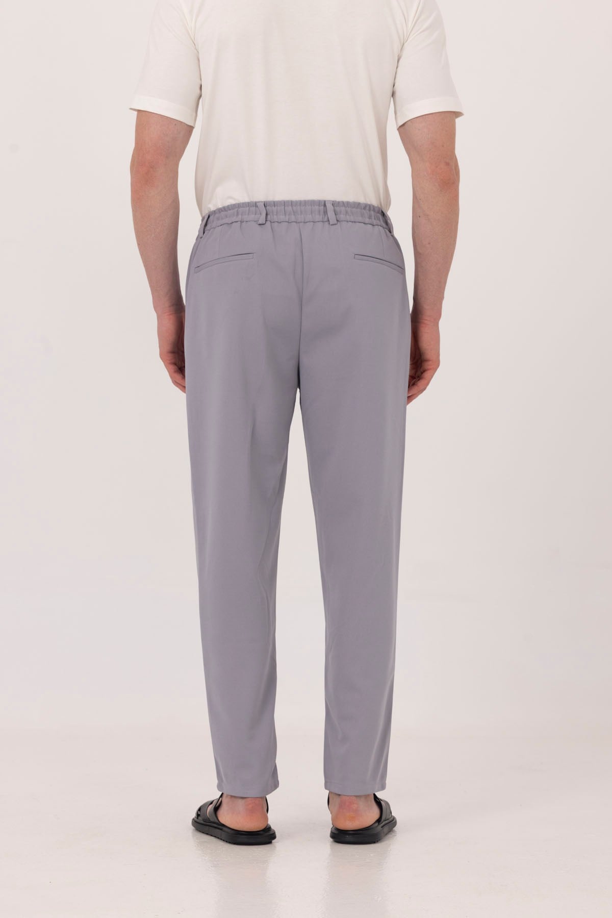 Gri Dokulu Arka Lastikli Köprü Kemerli Bağcıklı Slim Fit Jogger Pantolon