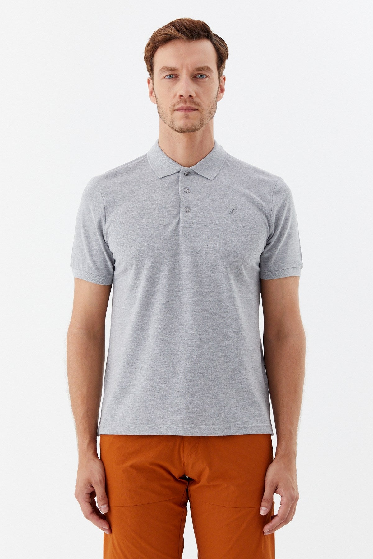 Gri Melanj %100 Pamuk Regular Fit Klasik Polo Yaka T-Shirt