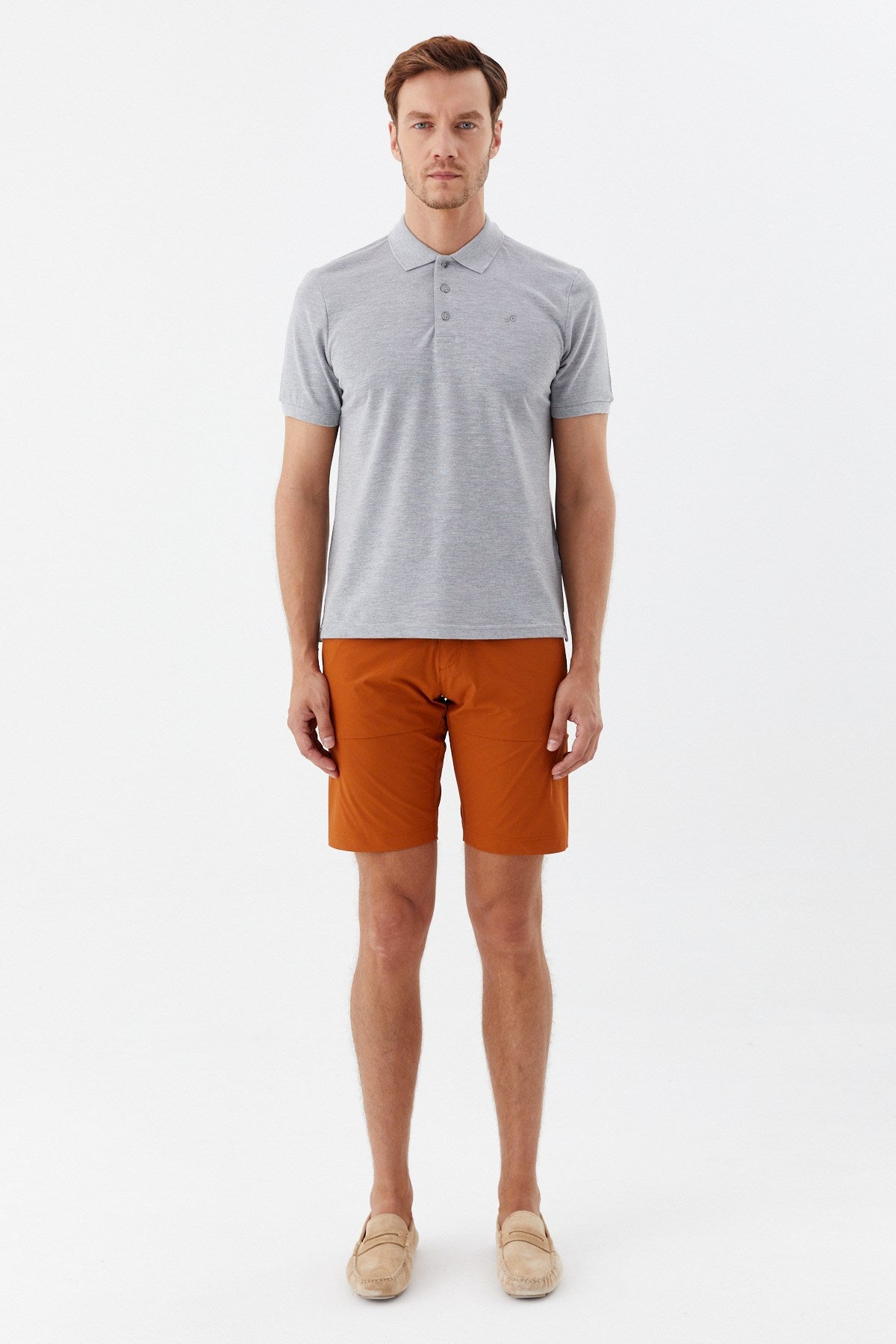 Gri Melanj %100 Pamuk Regular Fit Klasik Polo Yaka T-Shirt