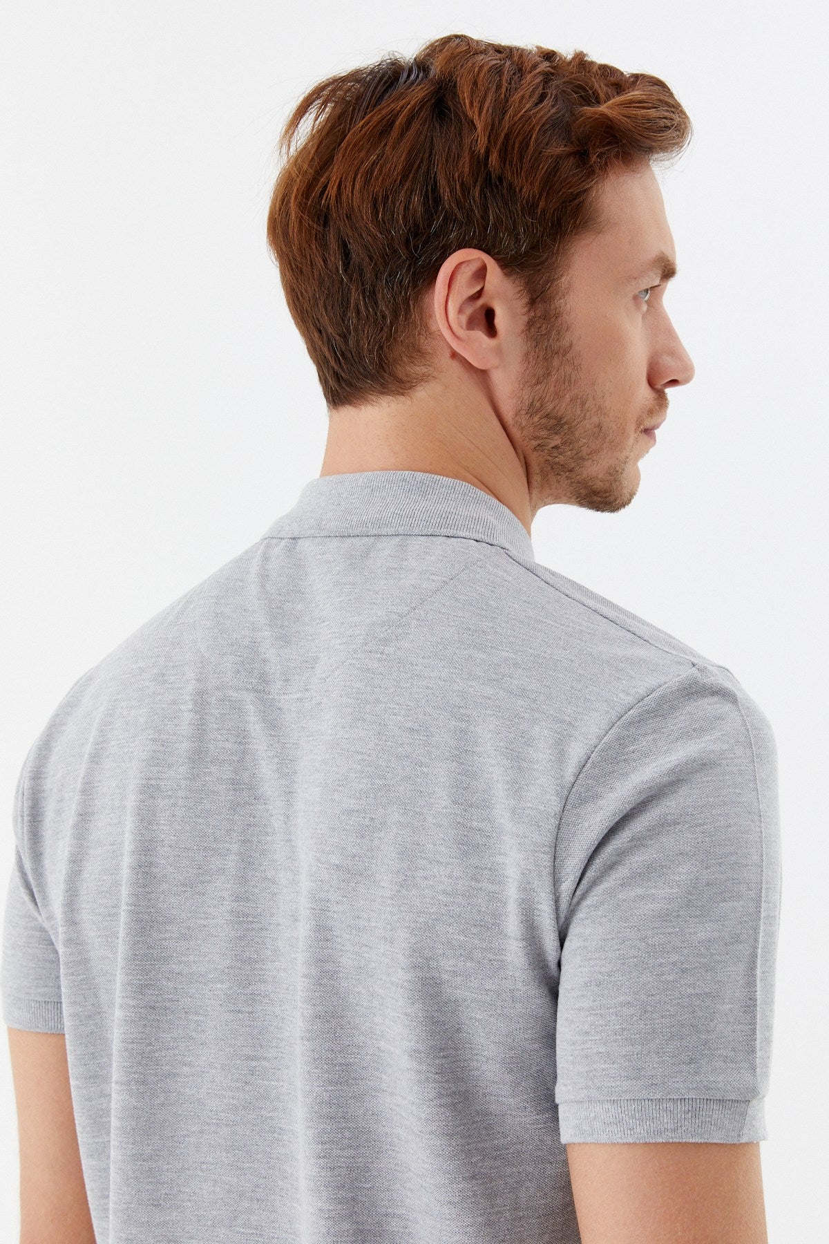 Gri Melanj %100 Pamuk Regular Fit Klasik Polo Yaka T-Shirt